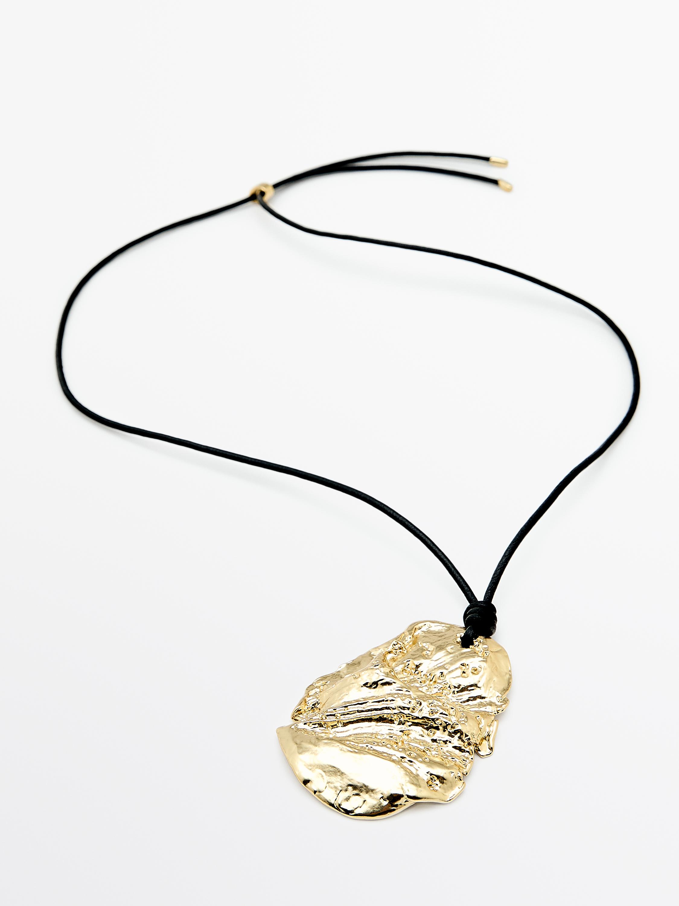 Leather cord necklace with fossil pendant